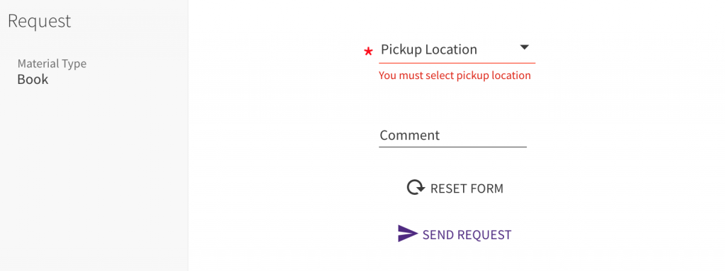 Pickup location drop down menu