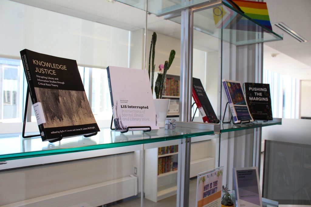 A book display in the library's front window